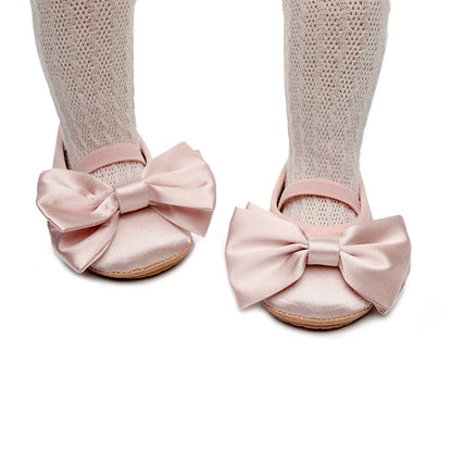 Baby Girls Bow Moccasin Shoes - Soft Sole Anti-Slip First Walker Prewalker Flats