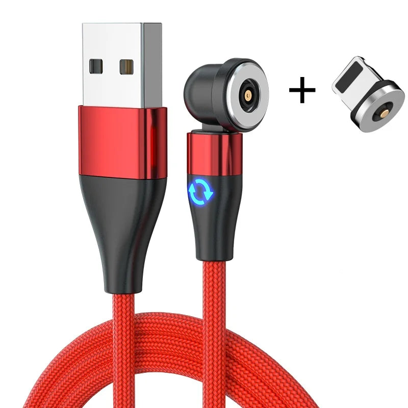 3-in-1 Magnetic Charging Cable — Micro USB & Type-C with 540° Rotate LED for Xiaomi, Samsung, Huawei, iPhone