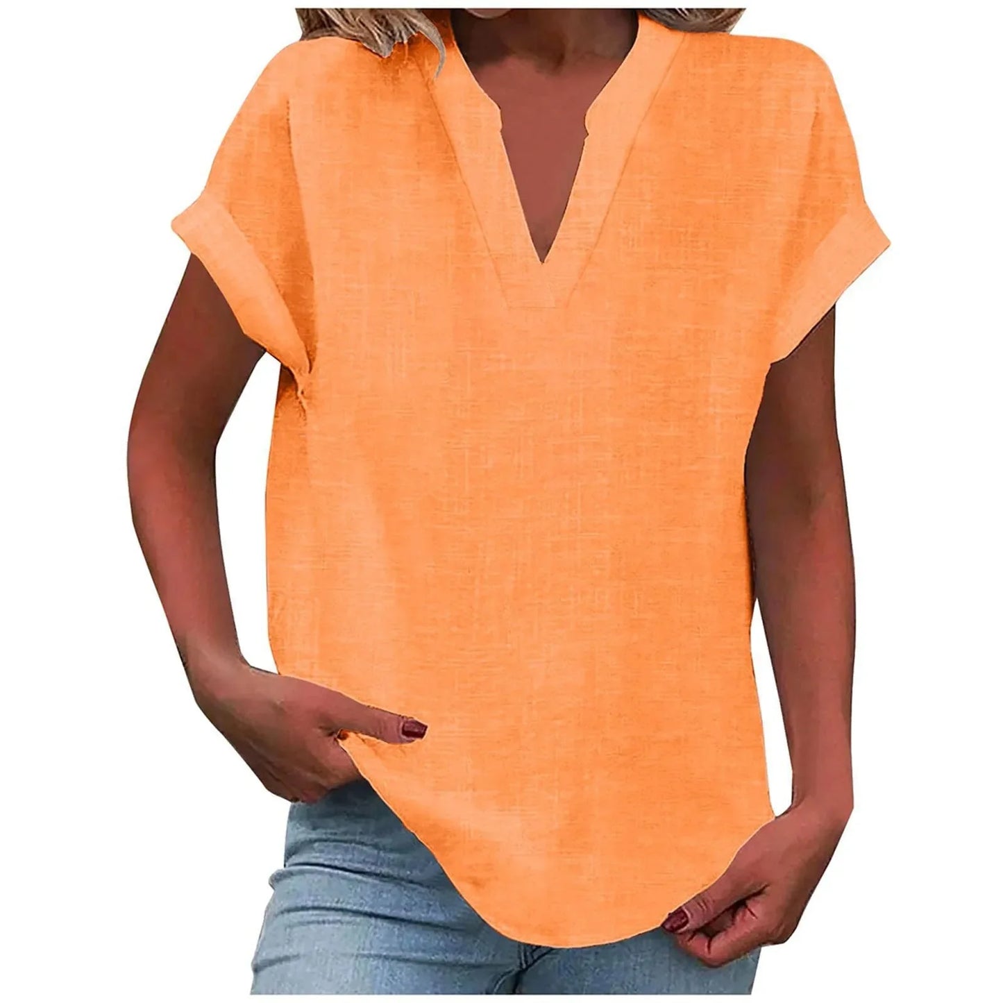 Women’s Summer Cotton Linen V-Neck Button Down Shirt 2025 – Breathable Solid Color Casual Office Blouse