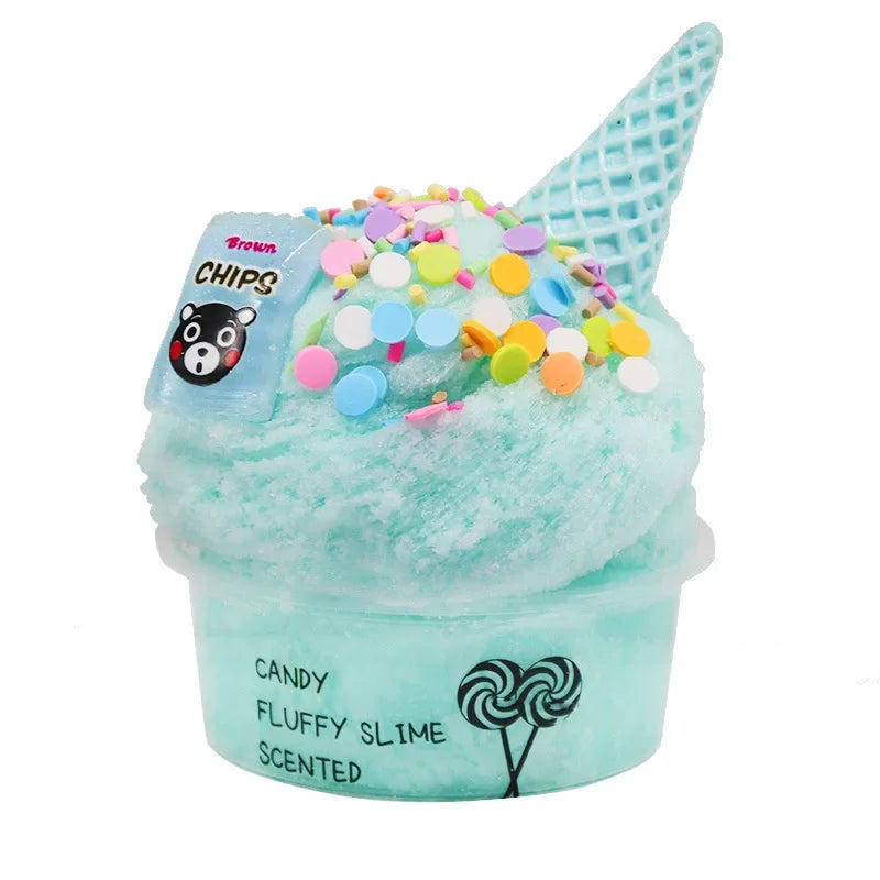 DIY Slime Set for Kids — Non-Sticky Cloud Slime with Ice Cream Cone Scent, Rainbow Charms & Stress-Relief Party Toys