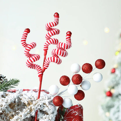 1/2PCS Red & White Woolen Bells – Candy Cane Branches for Xmas Tree, DIY Crafts, Vase & Wreath Christmas Decorations