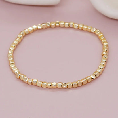 Go2boho Hematite Stone Beaded Bracelet – Handmade Gold Elastic Stretch Stackable Unisex Jewelry