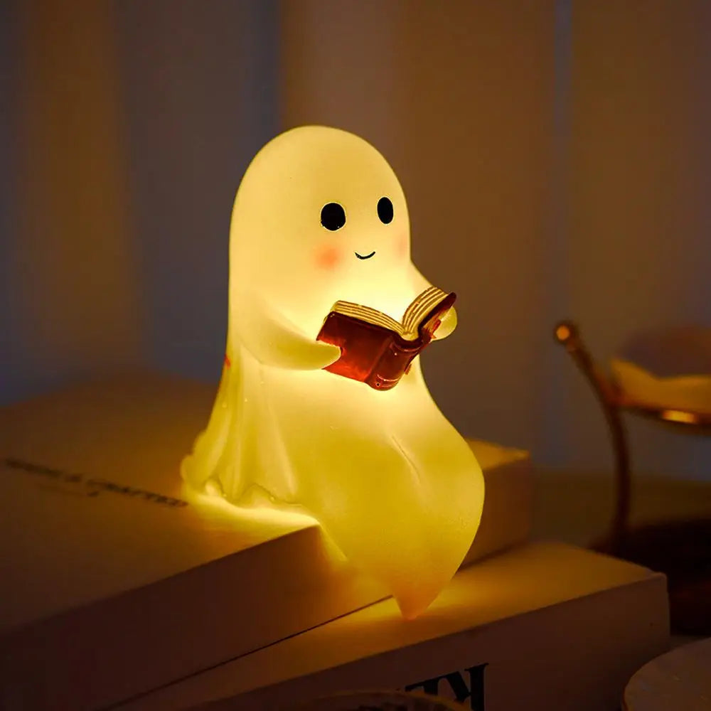 Cute Ghost Reading Book Lamp — Halloween Night Light for Bedroom, Adorable Ghost Decor for Book Lovers