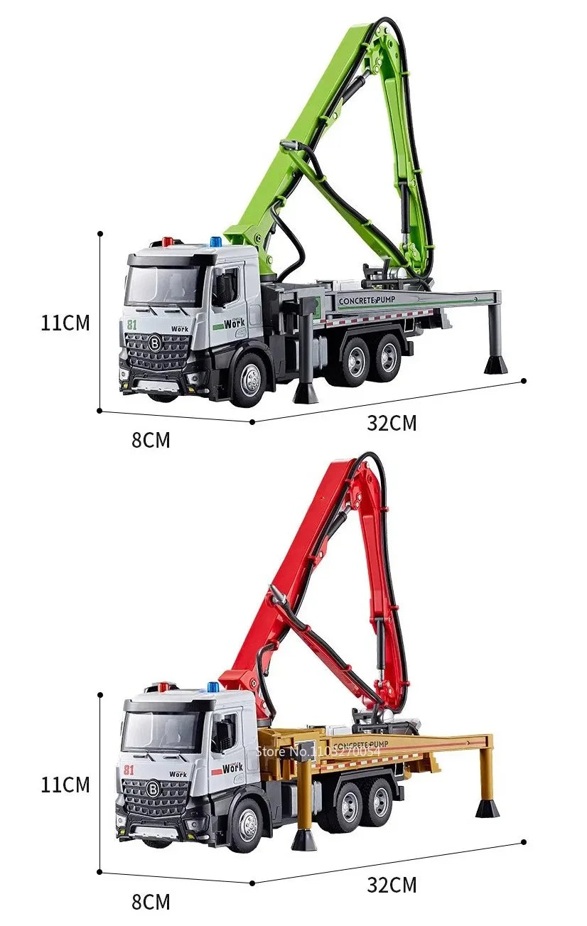 1:24 Electric Flatbed Cement Pump Truck Model — Diecast Alloy Toy with Sound & Light, Doors Open, Gift for Boys