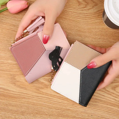 Fashion Women’s Zipper Wallet – Short Patchwork Leather Coin Purse, Card Holder & Phone Pouch Clutch