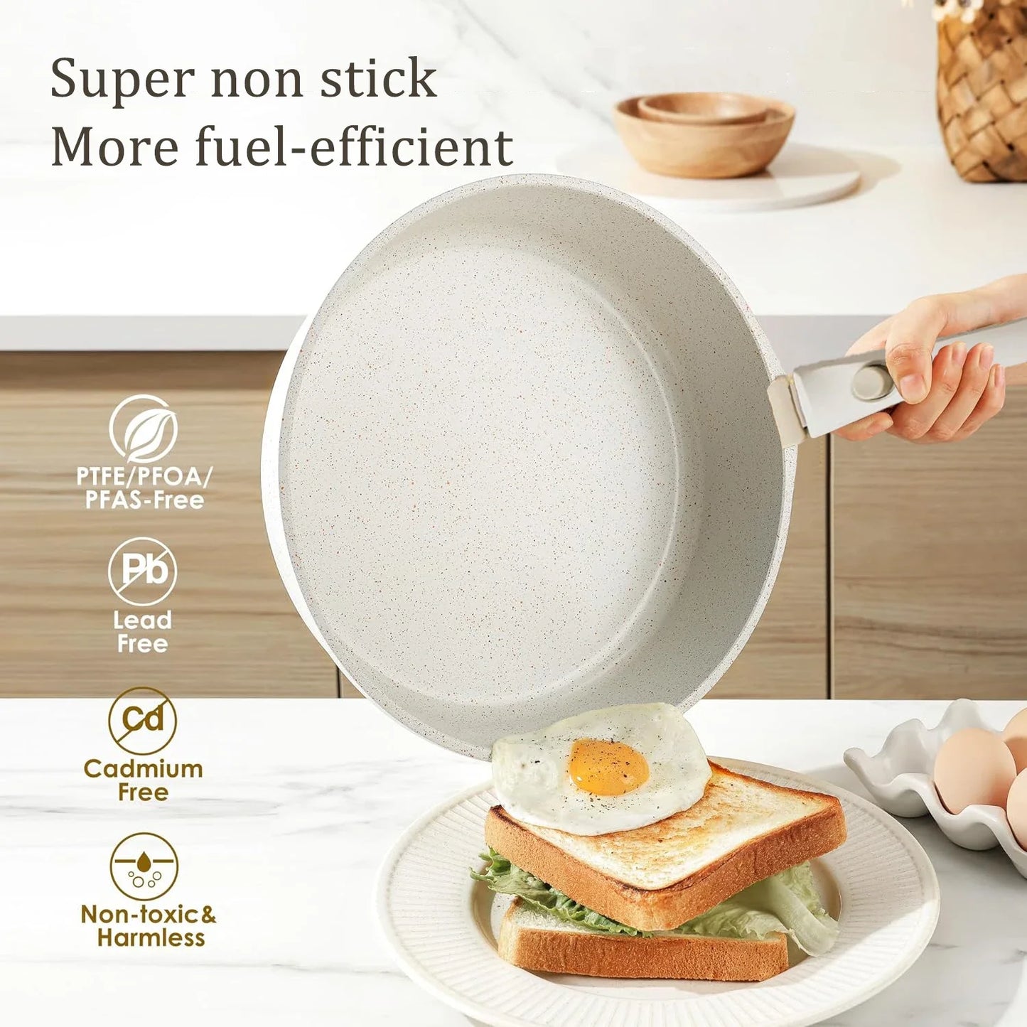 DONNOR Safe Nonstick Kitchen Cookware Set - Oven Safe Pots and Pans with Removable Handles