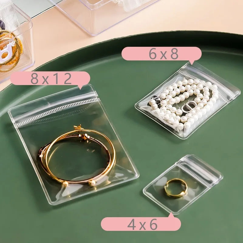 10–100PCS PVC Self-Sealing Zip Lock Bags — Thick Transparent Reclosable Pouches for Jewelry & Gift Storage