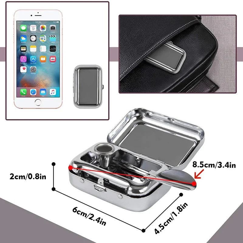 Mini Portable Metal Cigarette Ashtray with Lockable Lid - Fashion Desktop Ash Case - Pocket Ashtray Gift for Men