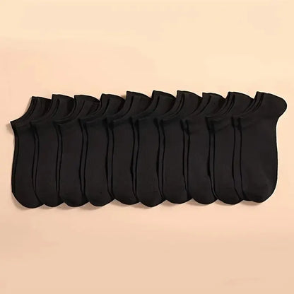 10 Pairs of Breathable Boat Socks - Unisex Casual Plain Color Low-Cut Ankle Socks for Comfortable, Sweat-Absorbing Wear