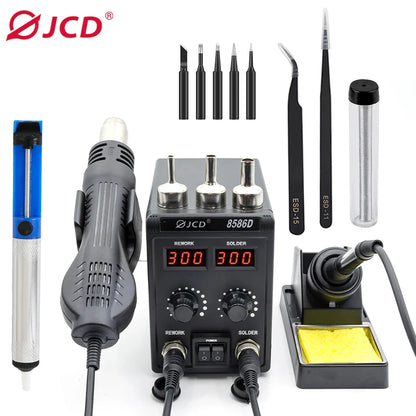 JCD 8586D 2-in-1 750W Soldering Station with Hot Air Gun – LCD Digital Display Electric Soldering Iron for SMD Welding & Rework