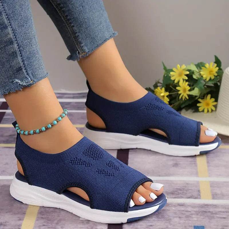 Women’s Summer Mesh Open-Toe Sandals – Comfortable Round Toe Casual Sports Shoes with Thick Sole