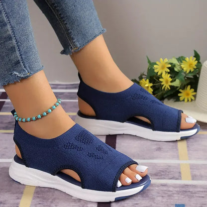 Women’s Summer Mesh Open-Toe Sandals – Comfortable Round Toe Casual Sports Shoes with Thick Sole