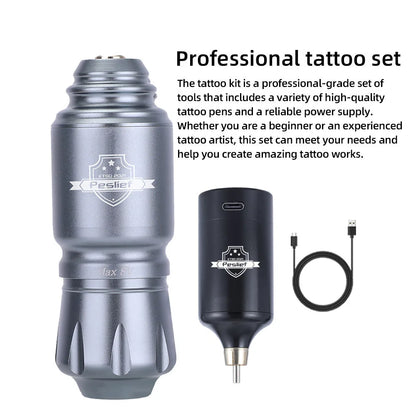 Rotary Wireless Tattoo Machine Kit – Complete Set with 10PCS Cartridge Needles, Permanent Makeup Tool for Tattoo Artists