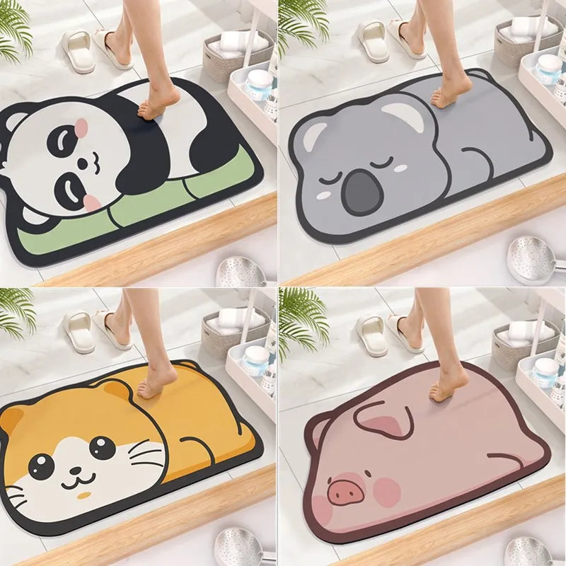 Cute Diatom Super Absorbent Bathroom Mat – Cartoon Non-Slip Mud Toilet Pad, Quick-Drying Floor Mat