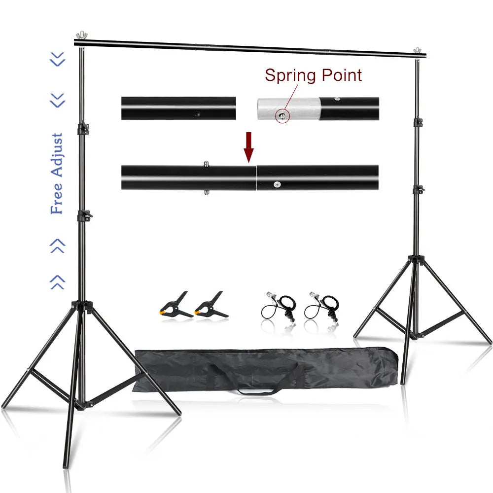 Adjustable Photo Backdrop Stand - 2.6 x 3M Telescopic Background Support System with Carry Bag