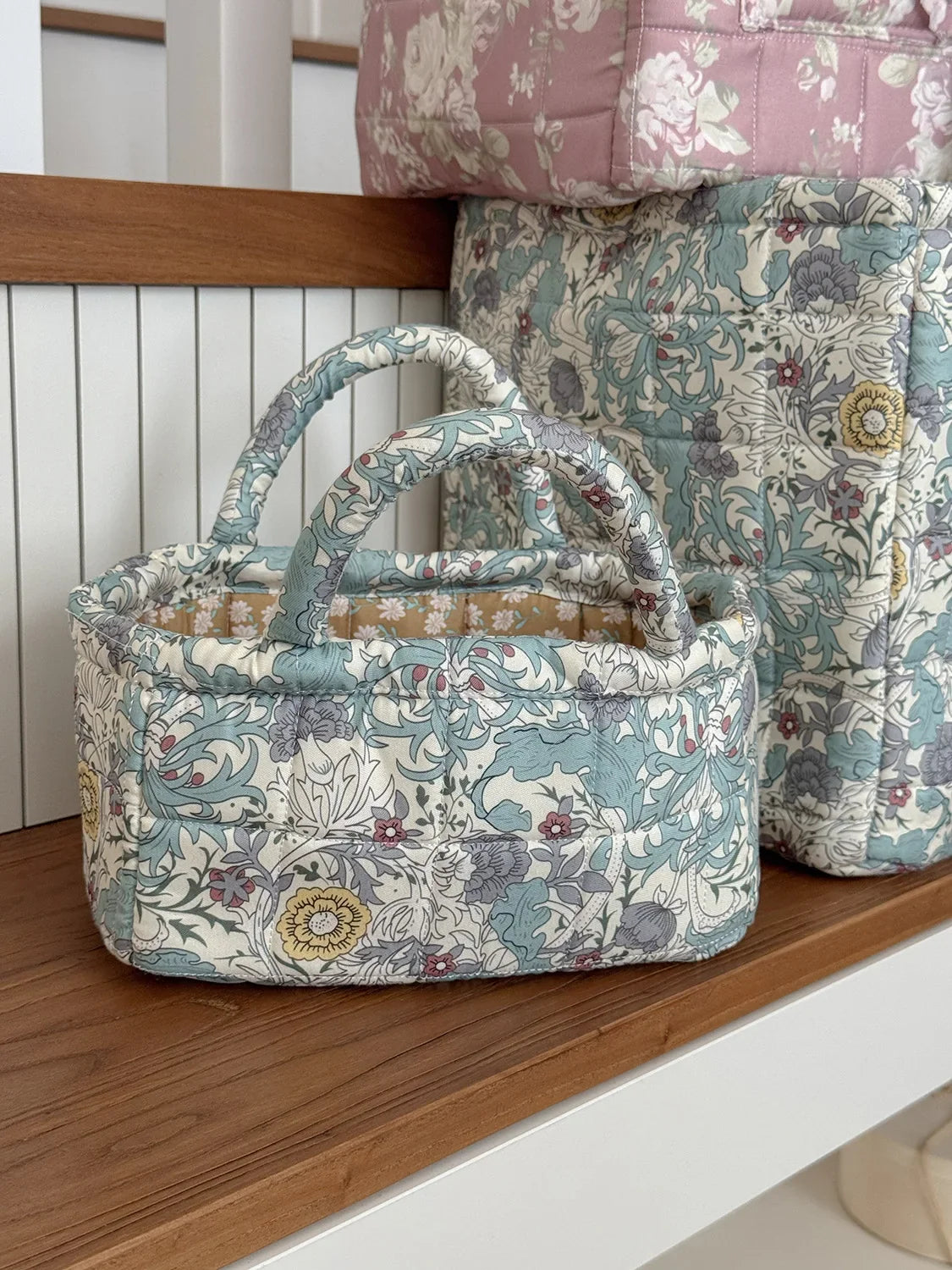 Quilted Fabric Desktop Storage Basket – Large Home Organizer for Snacks, Laundry & Miscellaneous Items, Garden Style Design
