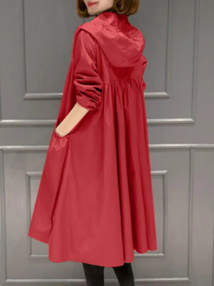 Women’s Mid-Length Hooded Trench Coat - Lightweight Loose Windbreaker for Spring & Summer