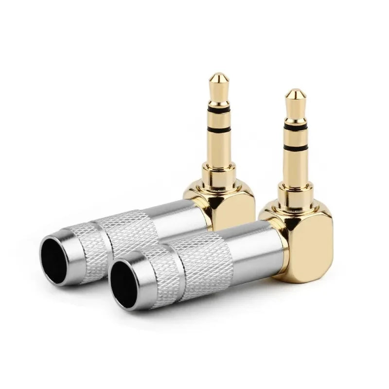 3.5mm 90° Right Angle Audio Adapter Plug – Gold Soldered Earphone Connector, 1/8" 3/4 Pole Headphone Jack