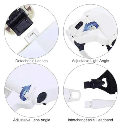 LED Magnifying Glass Head Loupe – Bright Jeweler & Watch Repair Magnifier with 5 Lenses