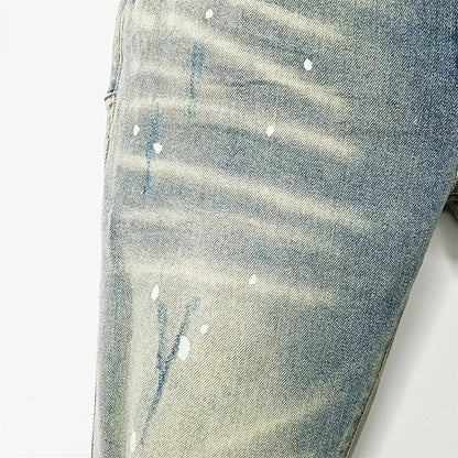 Men's Graffiti Washed Jeans - Retro Distressed Low Rise Skinny Denim Pants