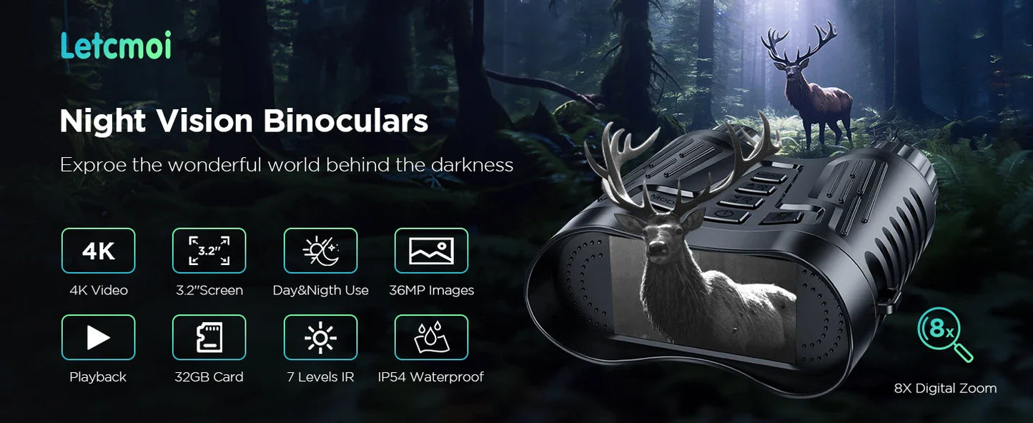 10X Digital Night Vision Binoculars | 9-Level Infrared, 600M Visibility in Darkness with 5000mAh Rechargeable Battery