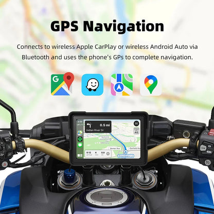 EVKEY MTC13 Motorcycle Navigation Display - Waterproof CarPlay Screen, Portable Wireless Monitor with Android Auto