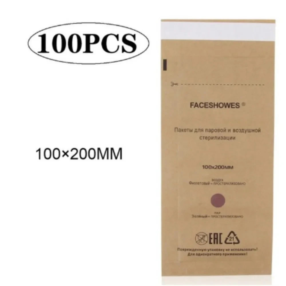 100pcs Nail Sterilizer Kraft Bags – Disposable Manicure & Nail Art Disinfection Tools