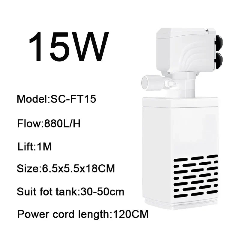 3 in 1 Aquarium Filter Pump – Silent Submersible Air Oxygen Aerator, Water Changer & Wave Maker, 220