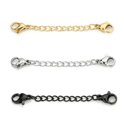 Louleur 5PCS Stainless Steel Necklace Extender Chains – Lobster Clasp Extension Tail Chains for DIY Bracelets & Jewelry