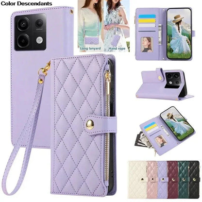 Lanyard Flip Leather Case for Xiaomi – Zipper Wallet & Card Cover for Redmi Note 13/12/12S/11/11S/10/10S/9S/9 Pro/13C/12 Poco X5/M6 Pro
