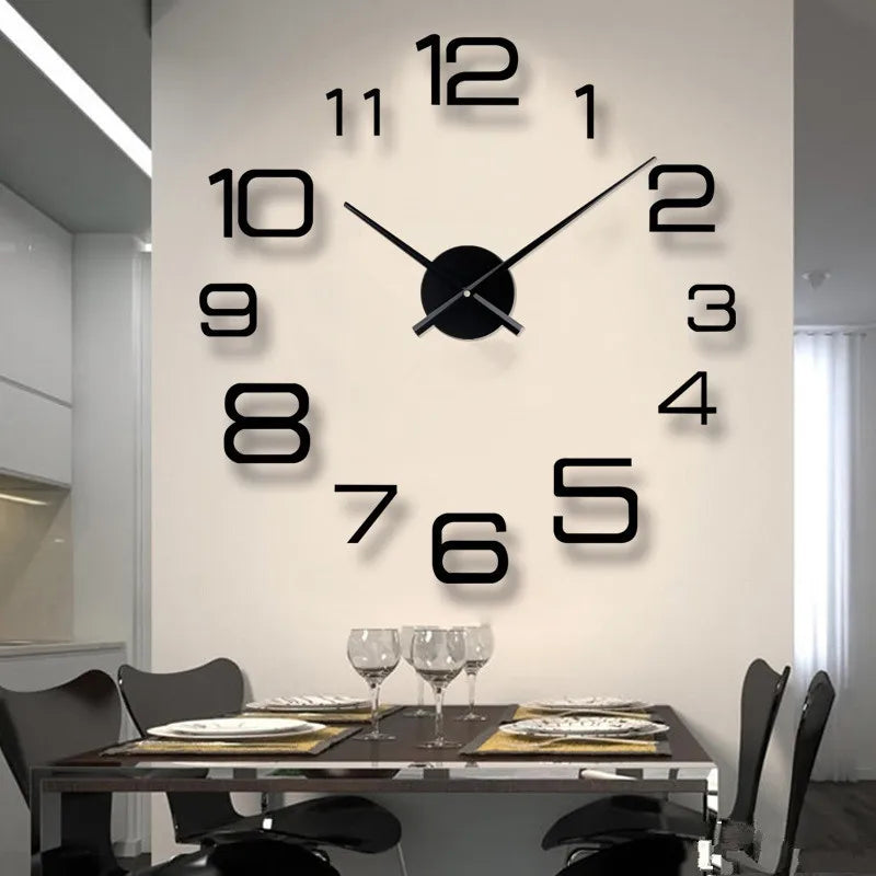 2023 Modern Large 3D DIY Wall Clock – Acrylic Mirror Quartz Clock for Living Room Home Decor