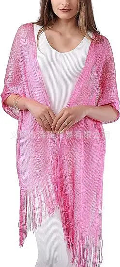Gold & Silver Thread Tassel Scarf – Elegant Beach, Wedding & Party Fashion Shawl Accessory SJ15