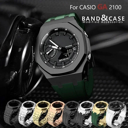 GEN4 Casioak GA2100 Mod Kit – Stainless Steel Case, Bezel, and Rubber Strap Replacement for G-SHOCK GA2100/GA2110