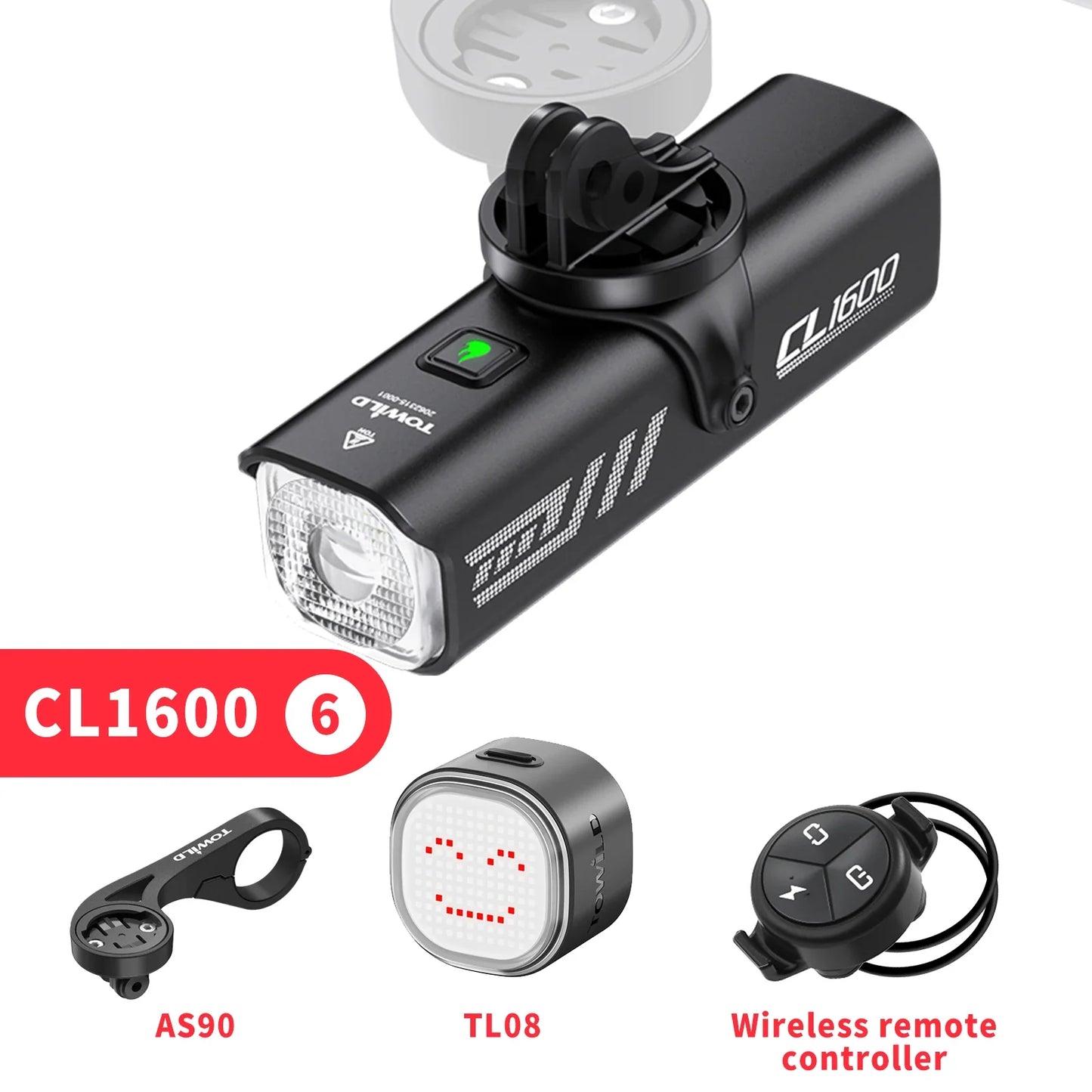 TOWILD 1600LM Bicycle Front Light — 5000mAh IPX6 Aluminum MTB & Road Bike Headlight with Type-C Charging