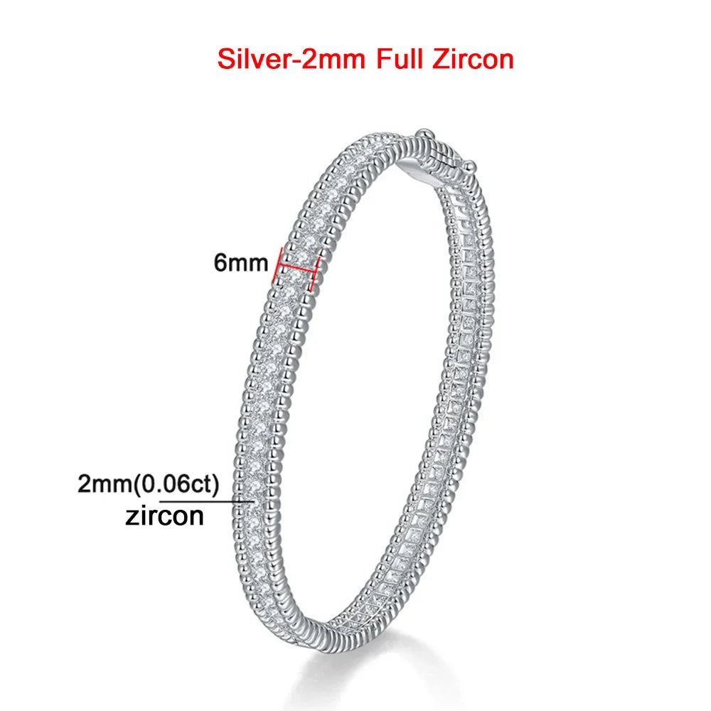 2mm Full Moissanite Bracelet – GRA Certified, 925 Sterling Silver, 18K Gold Plated Luxury Bangle for Women