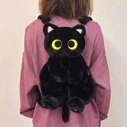 40cm Kawaii Big Eyes Cat Plush Backpack - Cute Large-Capacity Stuffed Animal Bag for Kids & Adults