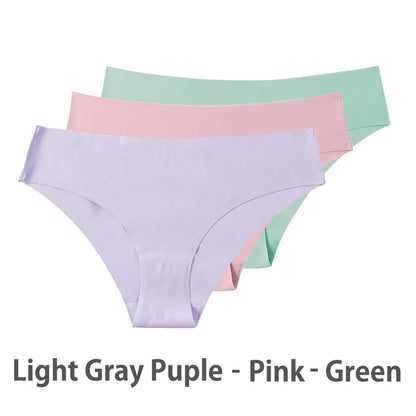 3PCS Seamless Silk Panties for Women – Breathable Low Waist Invisible Briefs, Soft & Sexy Underwear Set