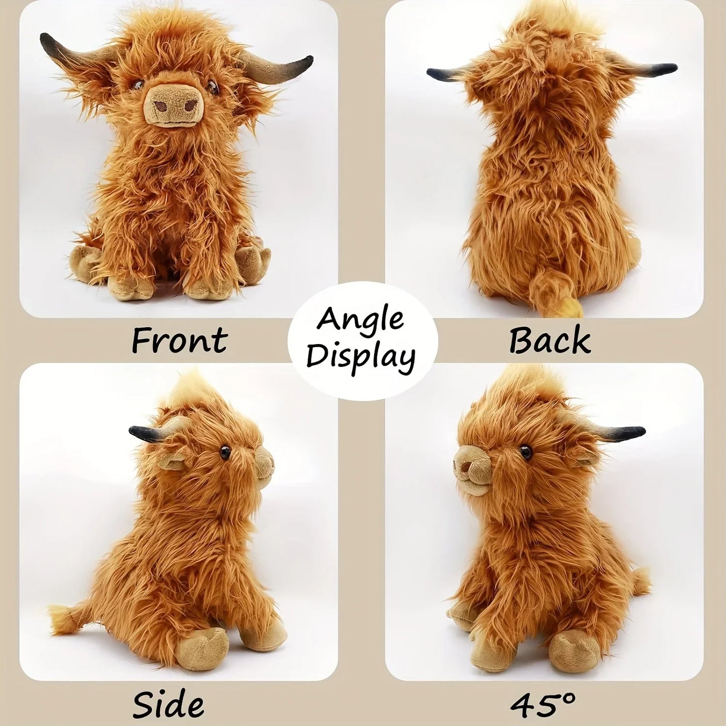 25cm Highland Cow Plush Toy — Soft Stuffed Animal Doll, Kawaii Kids & Baby Gift, Home & Room Decor