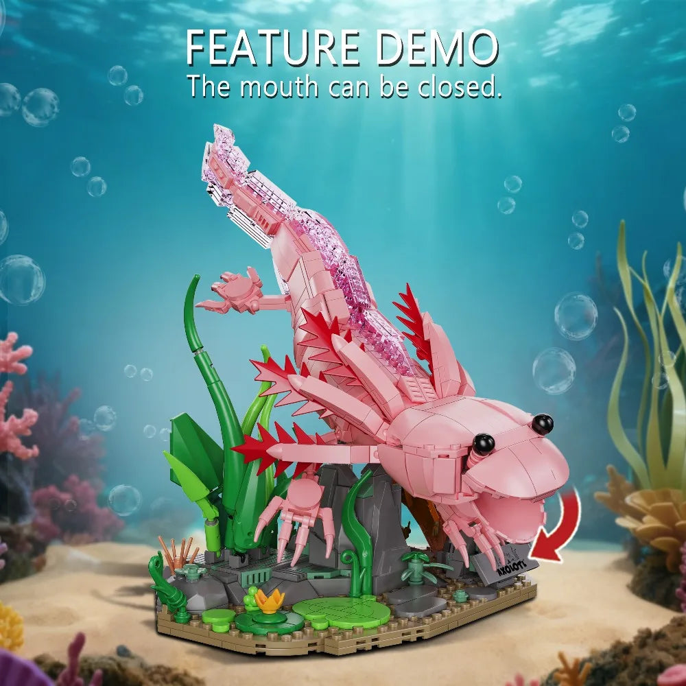 998-Piece Axolotl Building Blocks Set - Creative Aquatic Amphibian Model Toy & Gift for Adults