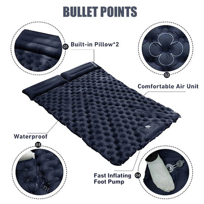 WESTTUNE Double Inflatable Air Mattress – Built-in Pillow Sleeping Pad for Camping, Travel, and Hiking