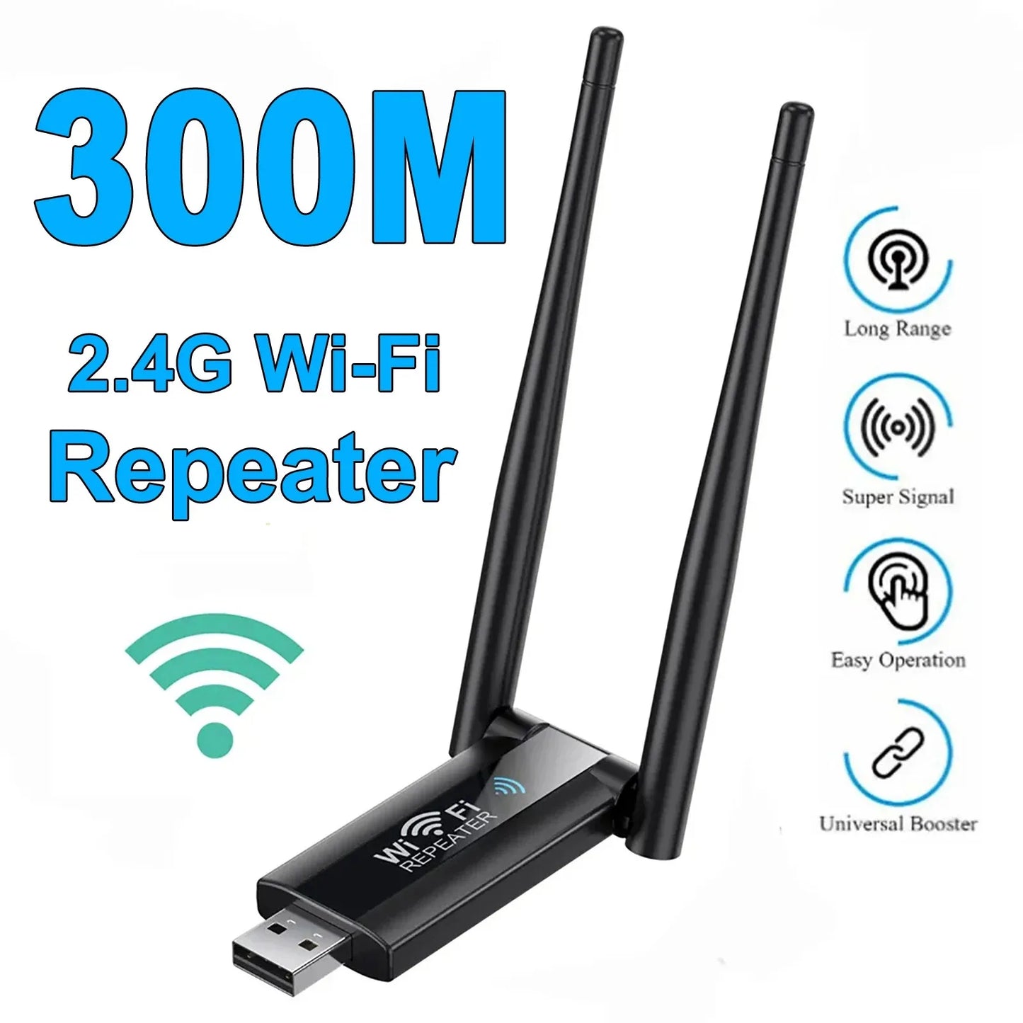 300Mbps USB WiFi Repeater & Signal Booster – Wireless Range Extender Router for Home Network Coverage
