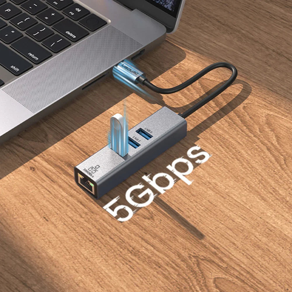 USB-C Hub Docking Station – Type C to RJ45 1000Mbps Ethernet Adapter, USB 3.0 Hub, 100W Charging Dock