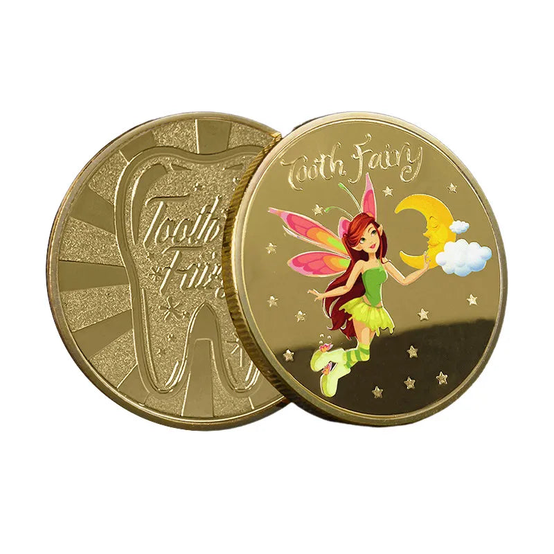 Colorful Tooth Fairy Coin - Gold Plated Commemorative Metal Gift for Kids, Lucky Collectible Coin