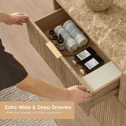 63" Fluted 9-Drawer Bedroom Dresser – Modern Chest with Faux Marble Top, Curved Corners & Customizable Storage Cabinet