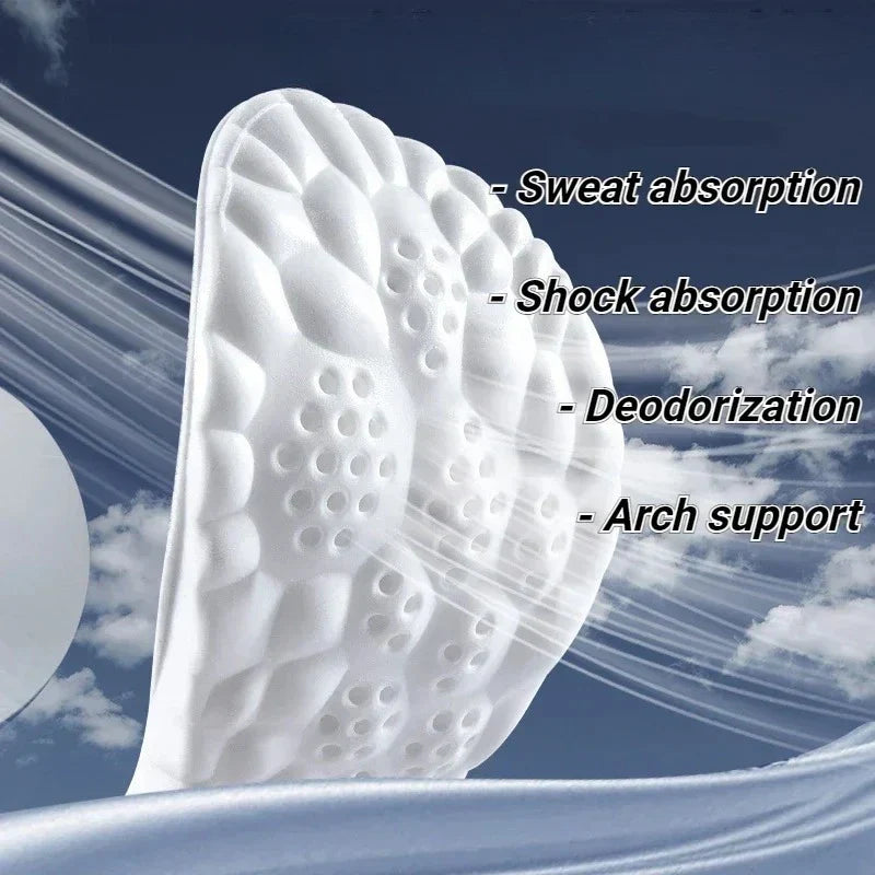 4D Massage Shoe Insoles — Super Soft Latex Sports Insoles with Arch Support, Orthopedic Inserts for Running & Basketball Shoes, Unisex
