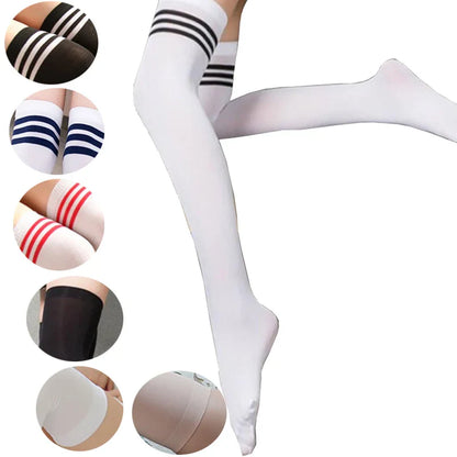 Sexy Striped Thigh High Socks for Women – Long Nylon Over Knee Stockings & Leg Warmers