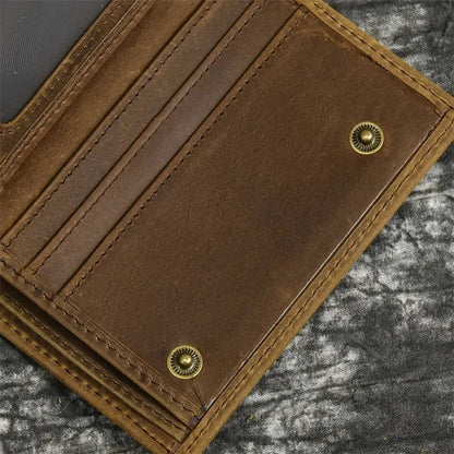 Men's Genuine Leather Short Wallet with Chain – Zipper Clutch, Trifold Purse, Card Holder & Coin Purse for Men