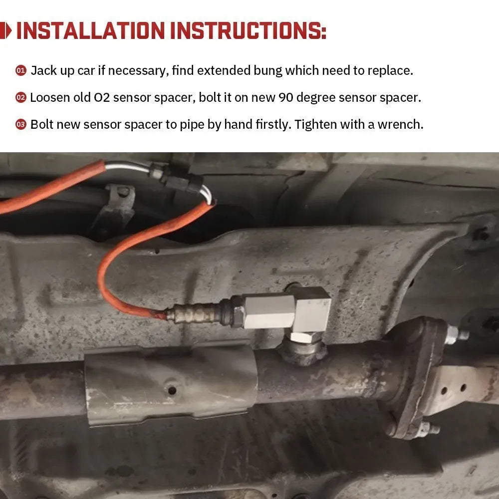 Universal O2 Sensor Bung Extension – 90-Degree Catalytic Converter Spacer, Oxygen Sensor Extender for P0420 P0430, Silver