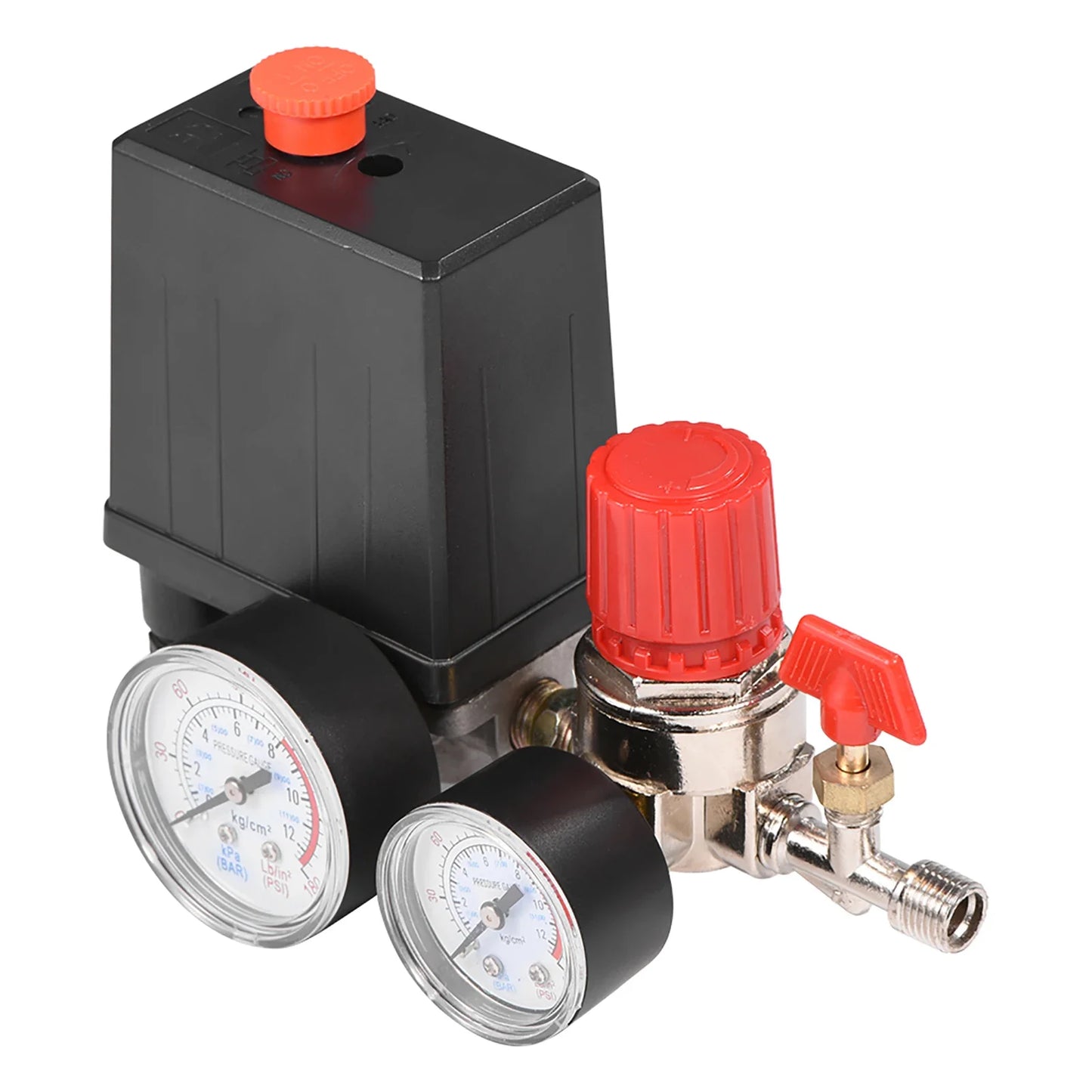 Air Compressor Pressure Switch Control Valve with Gauges - Small Regulator for Air Compressor Pressure Management