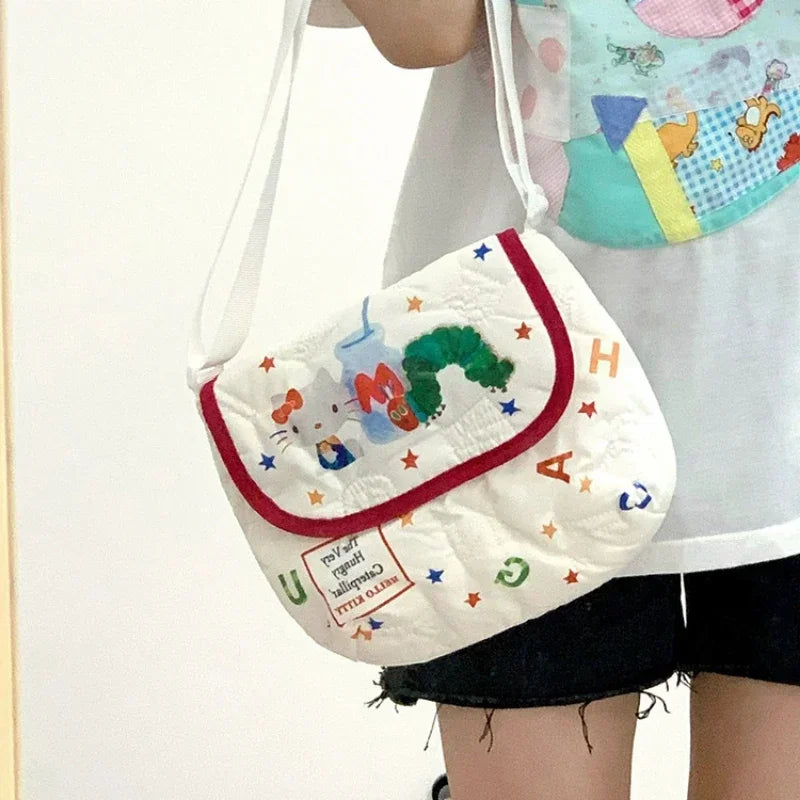 Hello Kitty Cute Tote Bag — Y2K Kawaii Anime Embroidered Shoulder & Makeup Bag for Women & Girls